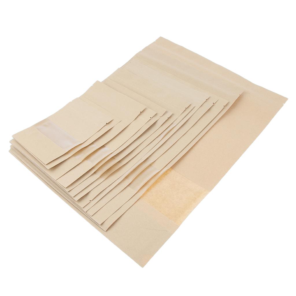 100x Kraft Paper Bags Stand Up Pouch Food Packaging Window 9x14cm