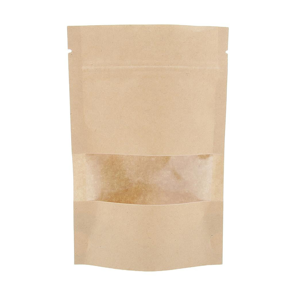 50x Kraft Paper Bag Stand Up Pouch Food Zip Lock Packaging w/ Window 9x14+3