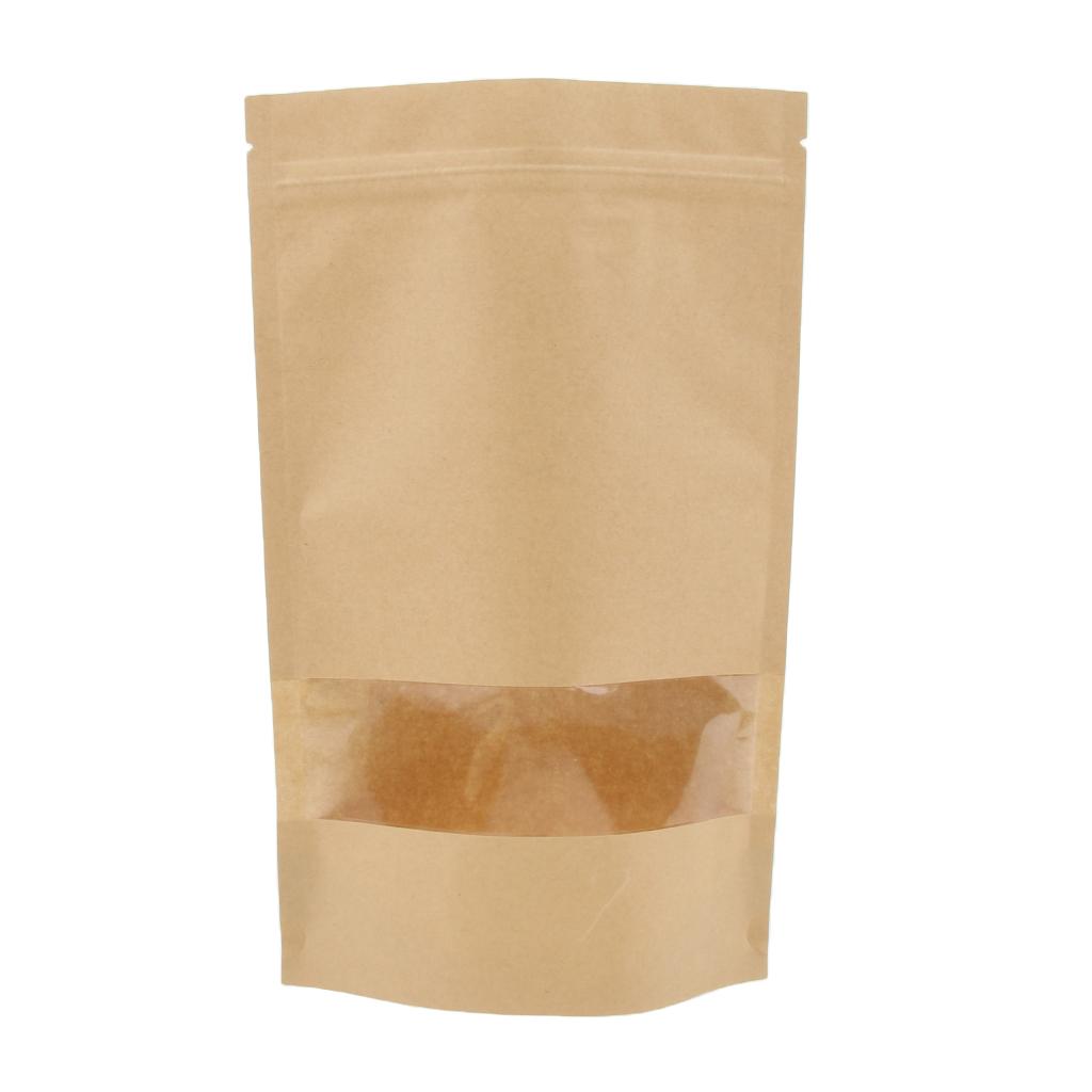 100x Kraft Paper Bags Stand Up Pouch Food Zip Lock Packaging Window 16x26cm