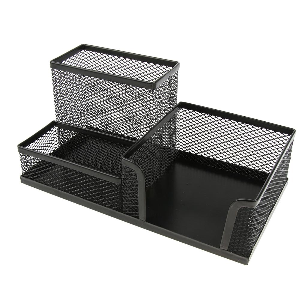 Office Mesh Desk Accessories Organizer Caddy Supplies Storage, 3-compartment