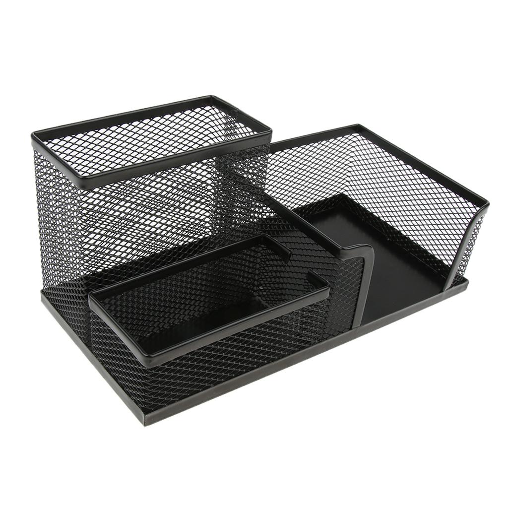 Office Mesh Desk Accessories Organizer Caddy Supplies Storage, 3-compartment