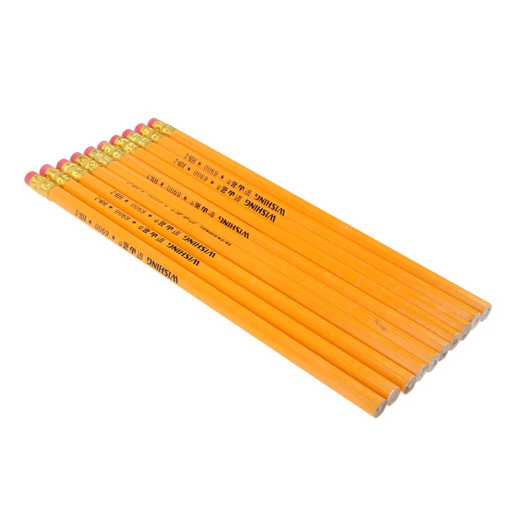 10 Pcs HB No.2 Woodcase Pencils Office School Break Resistant Yellow Barrel