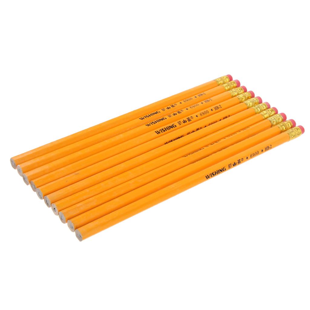 10 Pcs HB No.2 Woodcase Pencils Office School Break Resistant Yellow Barrel