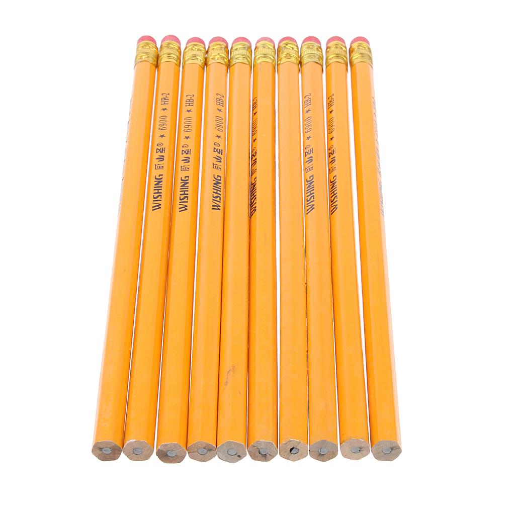 10 Pcs HB No.2 Woodcase Pencils Office School Break Resistant Yellow Barrel