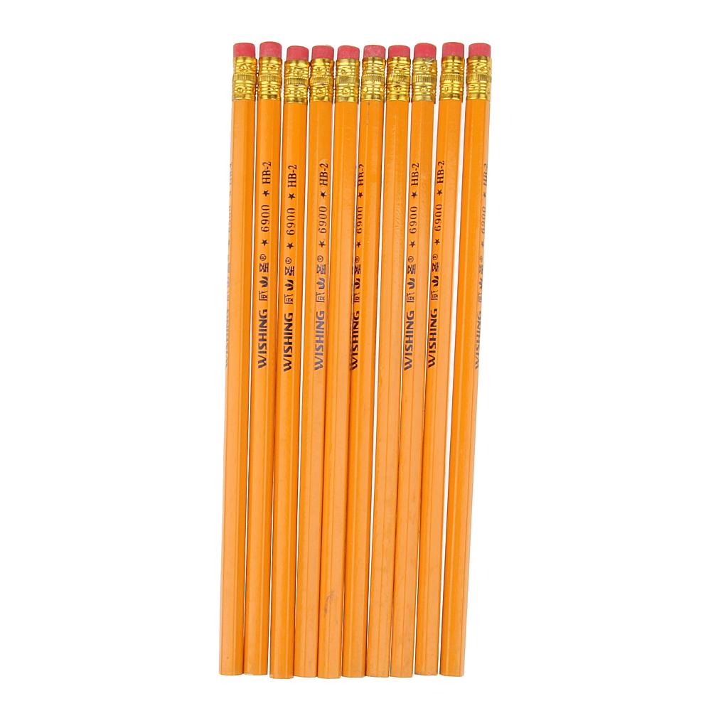 10 Pcs HB No.2 Woodcase Pencils Office School Break Resistant Yellow Barrel