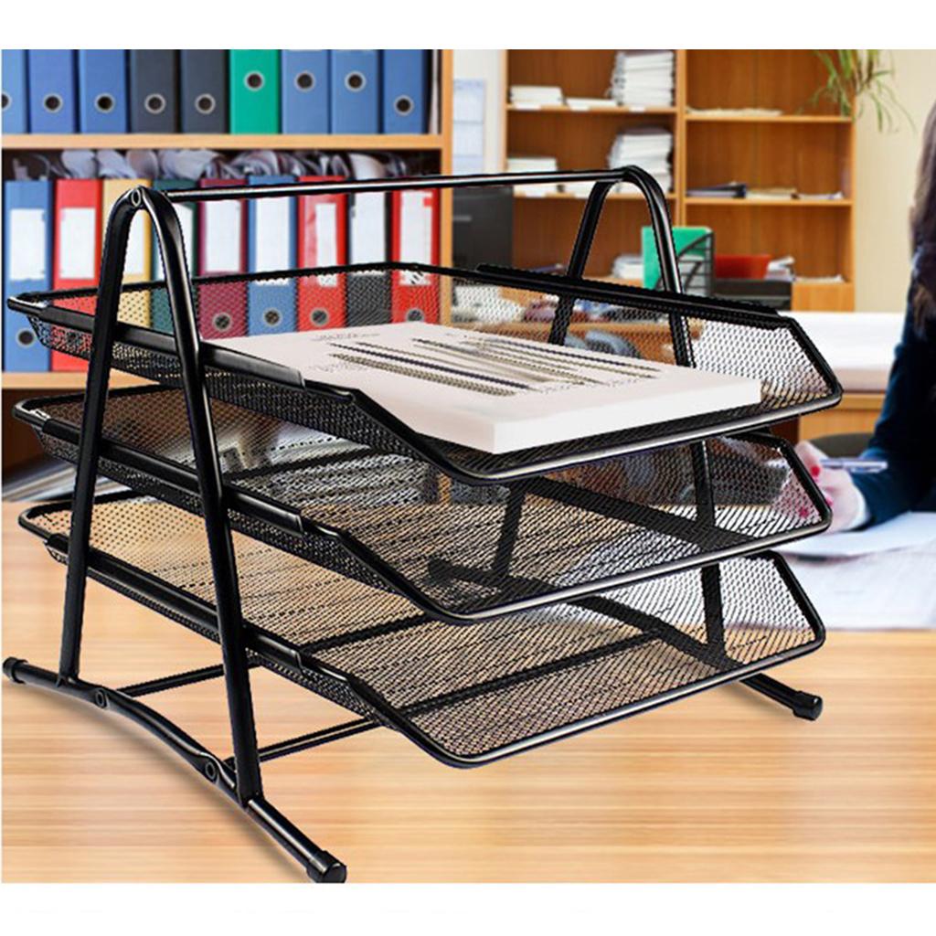 3 Tiers Wire Mesh File Trays Desk Organizer Paper Storage Document Organizer