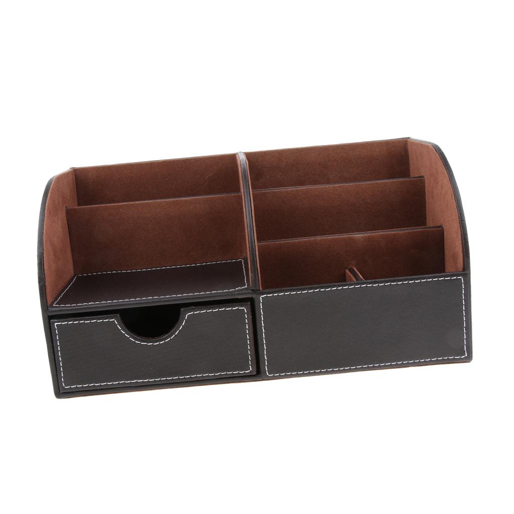 Pu Leather Multifunction Stationery Organizer Storage Box Desk Organizer Brown