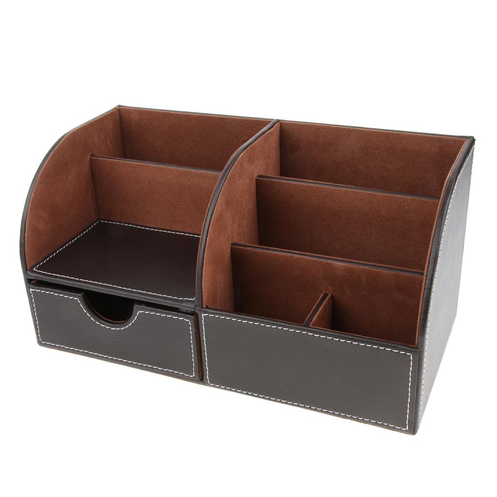 Pu Leather Multifunction Stationery Organizer Storage Box Desk Organizer Brown