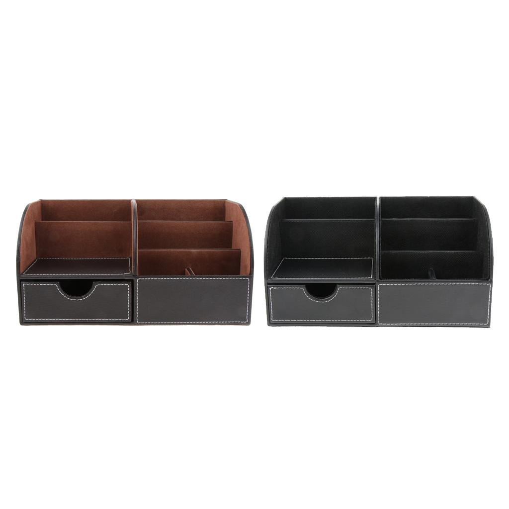 Pu Leather Multifunction Stationery Organizer Storage Box Desk Organizer Brown