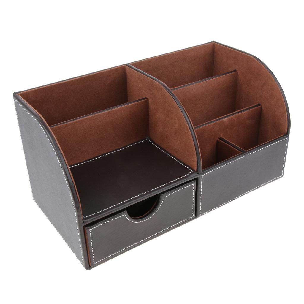 Pu Leather Multifunction Stationery Organizer Storage Box Desk Organizer Brown