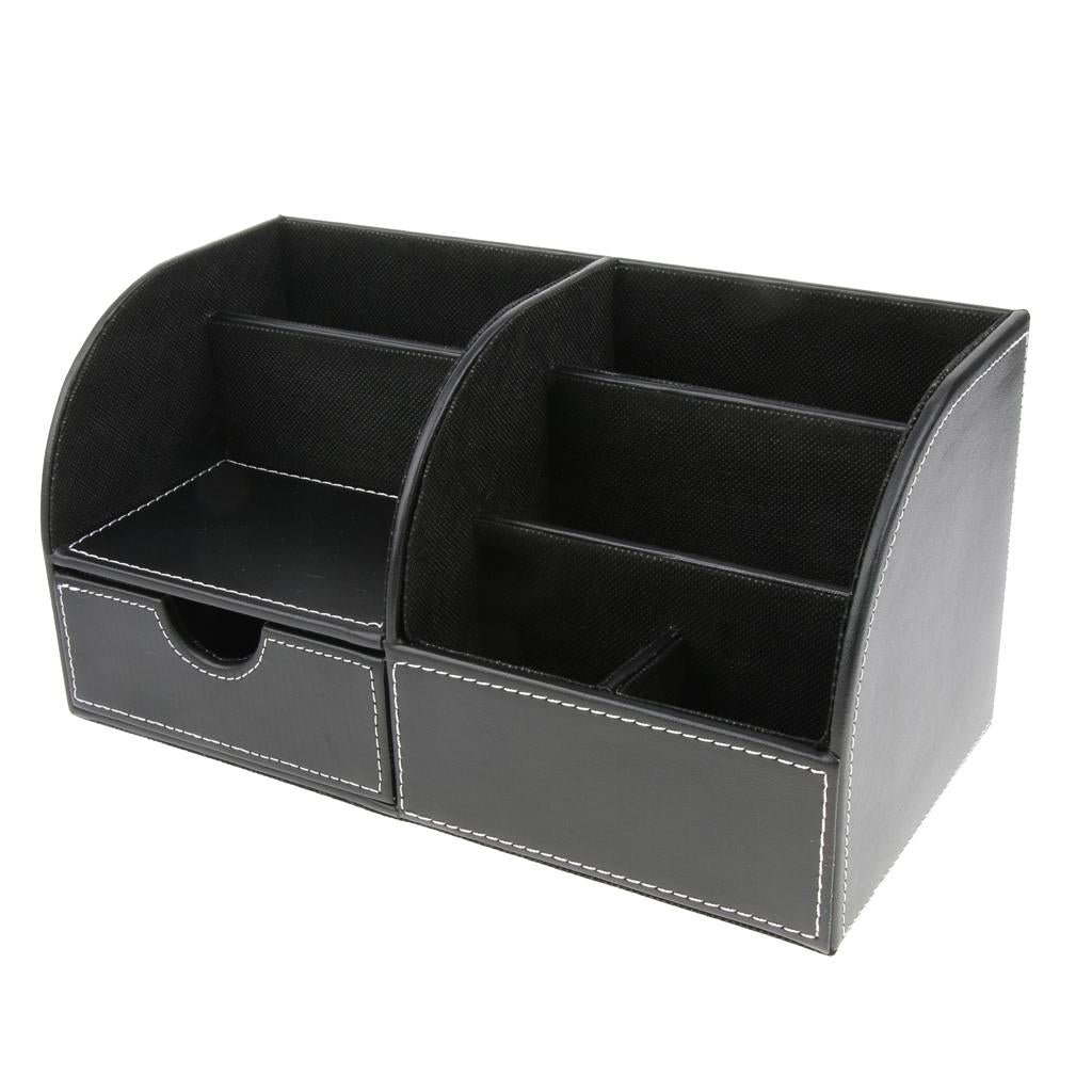 Pu Leather Multifunction Stationery Organizer Storage Box Desk Organizer Black