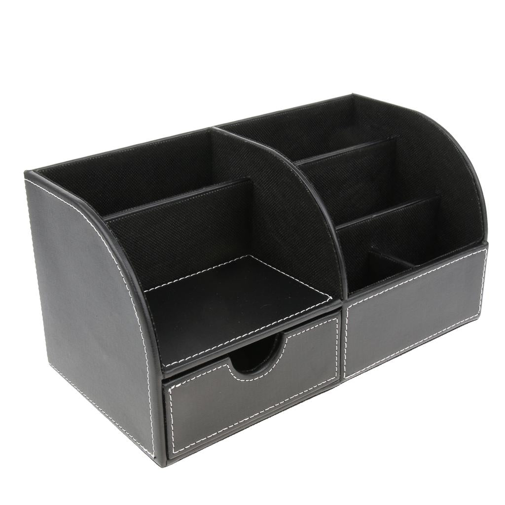 Pu Leather Multifunction Stationery Organizer Storage Box Desk Organizer Black