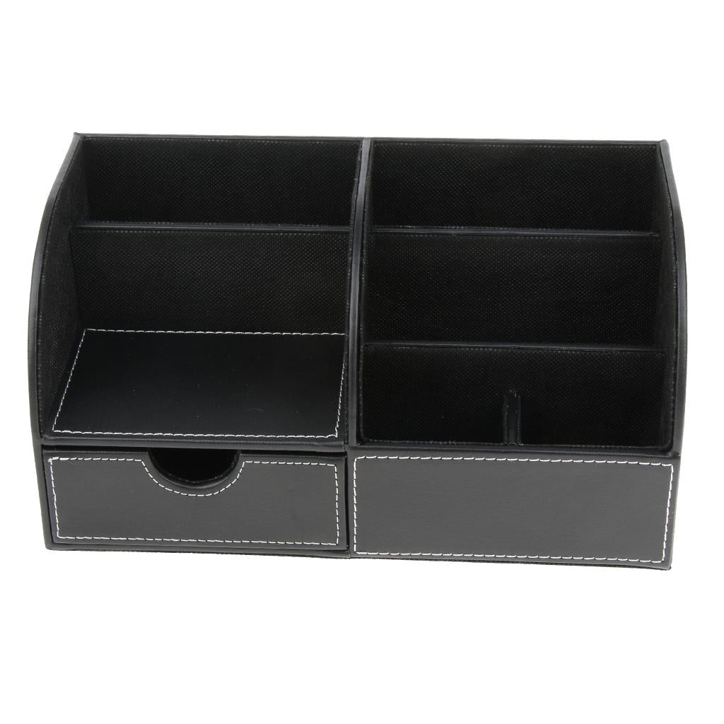 Pu Leather Multifunction Stationery Organizer Storage Box Desk Organizer Black