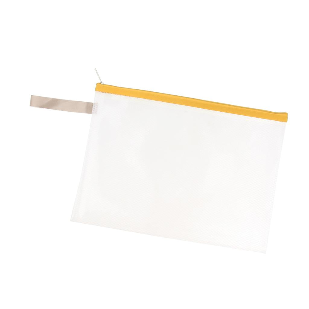 Waterproof Document File Mesh Zippered Bags School Office Supplies Yellow