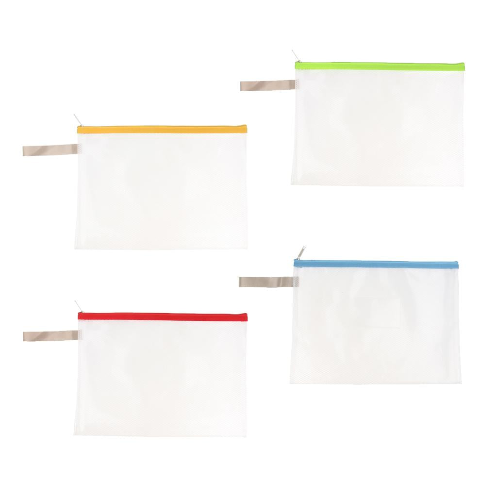 Waterproof Document File Mesh Zippered Bags School Office Supplies Yellow