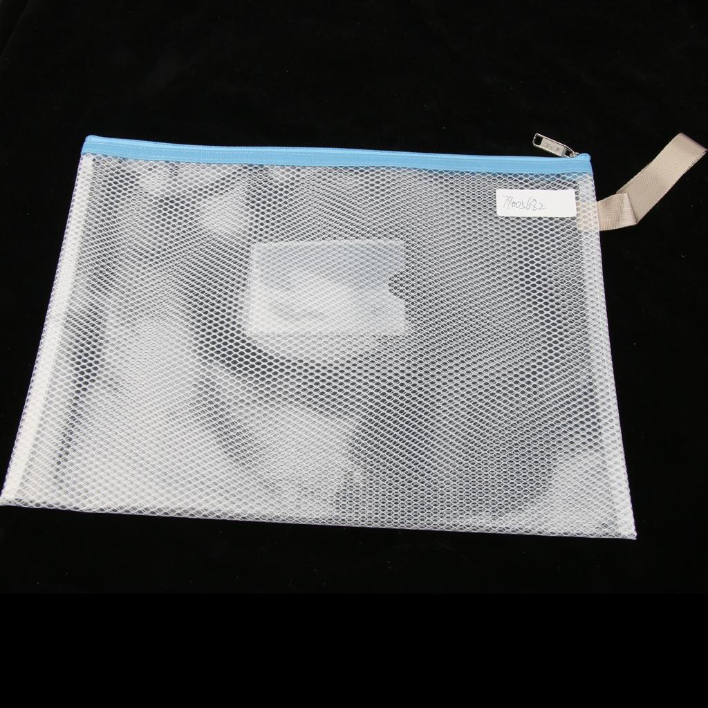 Waterproof Document File Mesh Zippered Bags School Office Supplies Blue