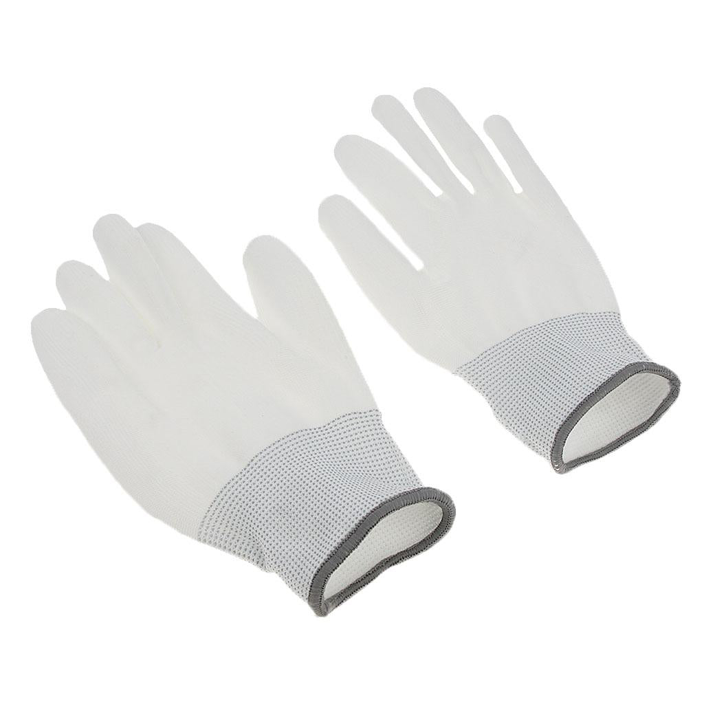 White Nylon Knitted PU Coated Inspection Work Gloves Jewelry Coin Elastic L