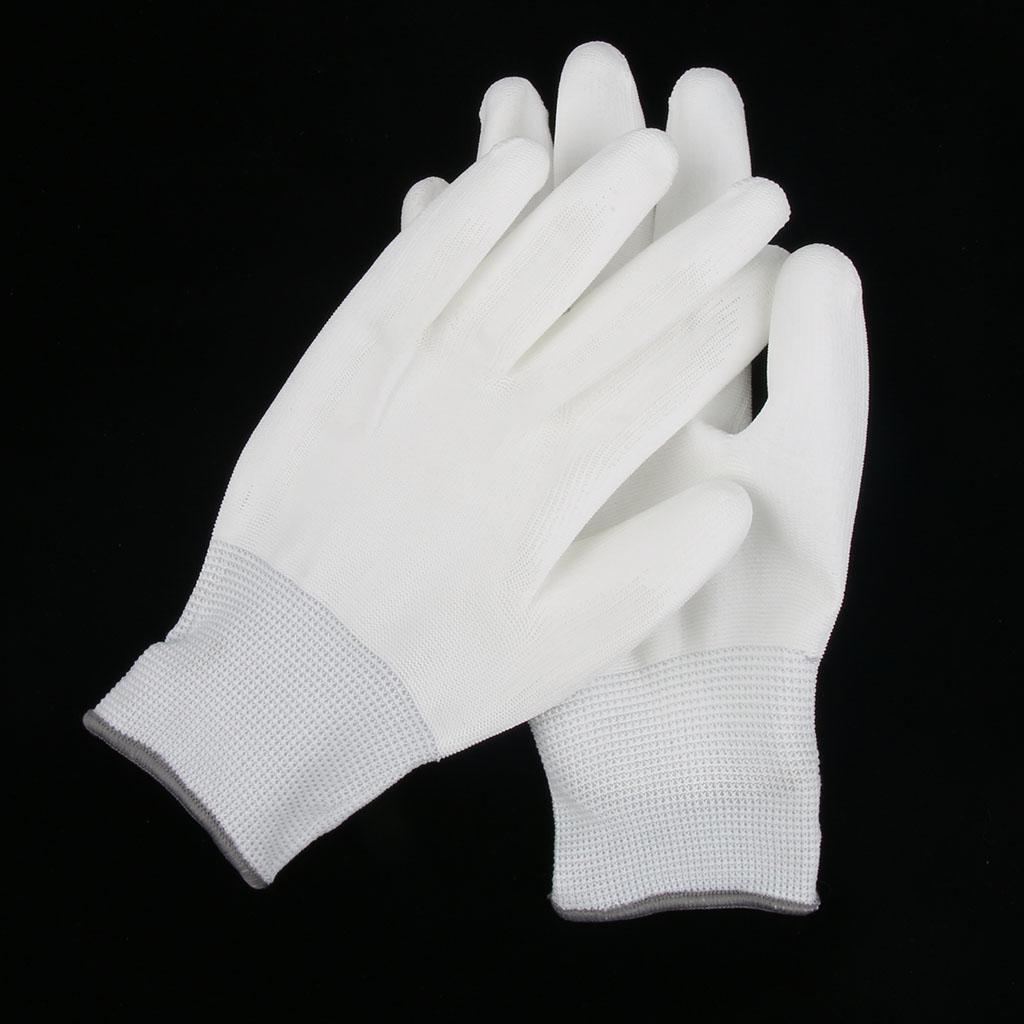 White Nylon Knitted PU Coated Inspection Work Gloves Jewelry Coin Elastic L