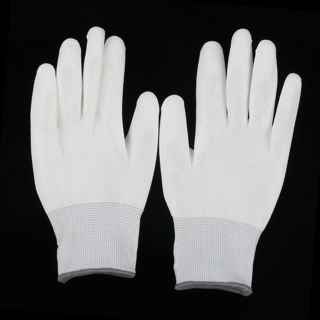 White Nylon Knitted PU Coated Inspection Work Gloves Jewelry Coin Elastic L