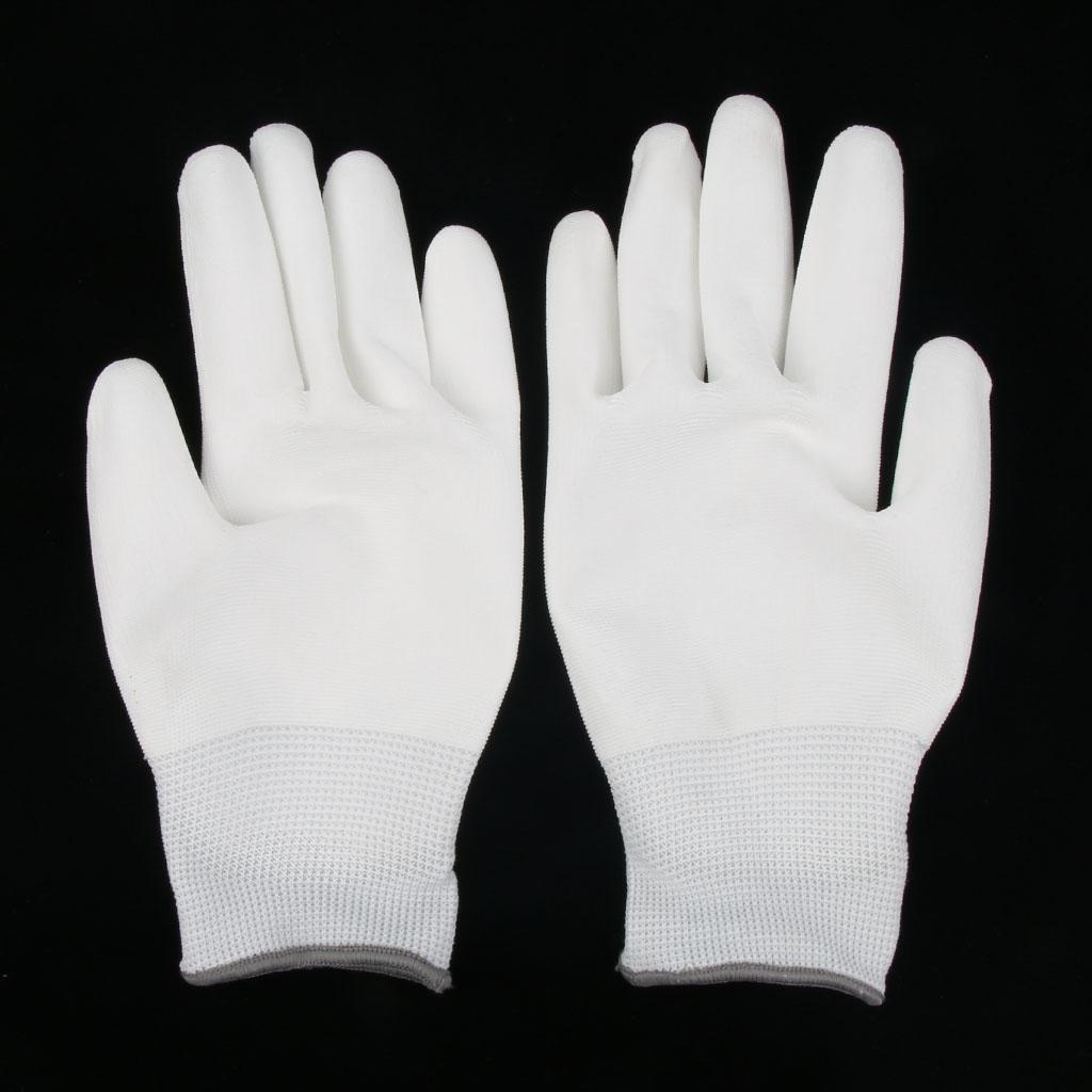 White Nylon Knitted PU Coated Inspection Work Gloves Jewelry Coin Elastic L