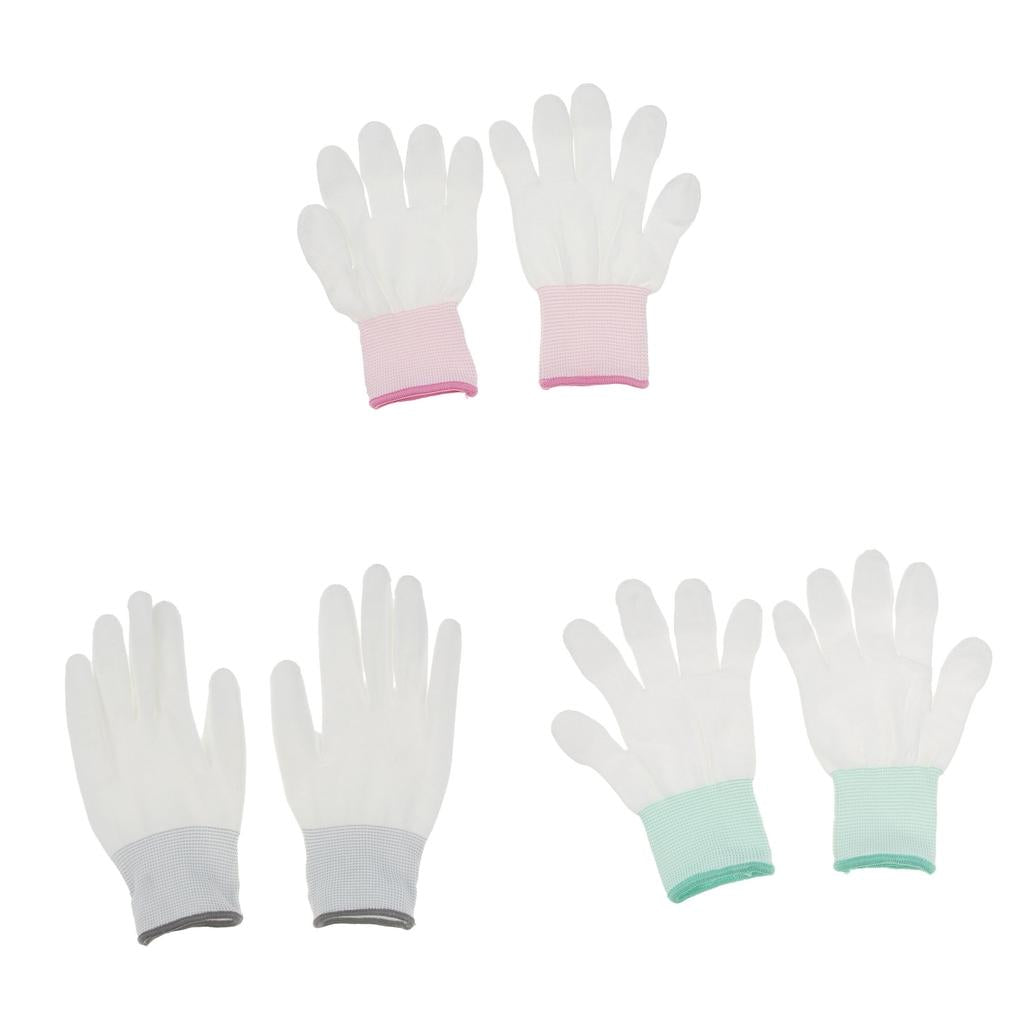 White Nylon Knitted PU Coated Inspection Work Gloves Jewelry Coin Elastic L