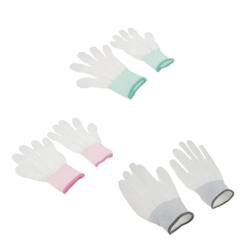 White Nylon Knitted PU Coated Inspection Work Gloves Jewelry Coin Elastic L