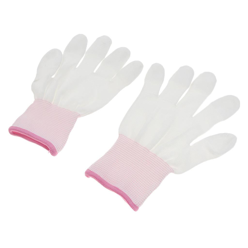 White Nylon Knitted PU Coated Inspection Work Gloves Jewelry Coin Elastic S