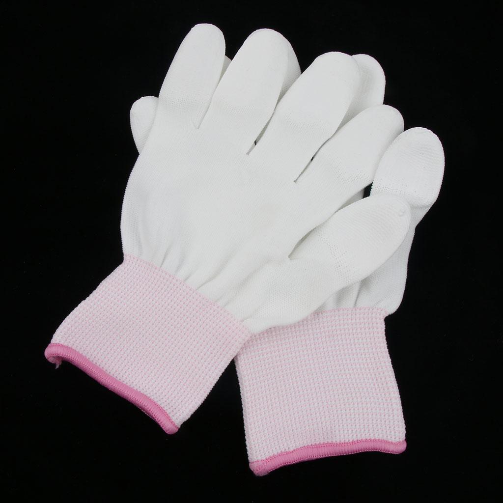 White Nylon Knitted PU Coated Inspection Work Gloves Jewelry Coin Elastic S