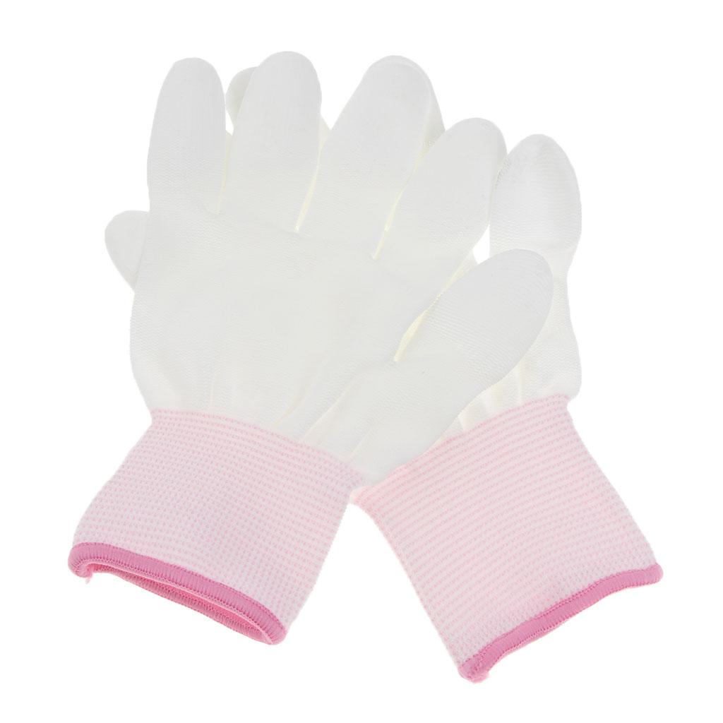 White Nylon Knitted PU Coated Inspection Work Gloves Jewelry Coin Elastic S