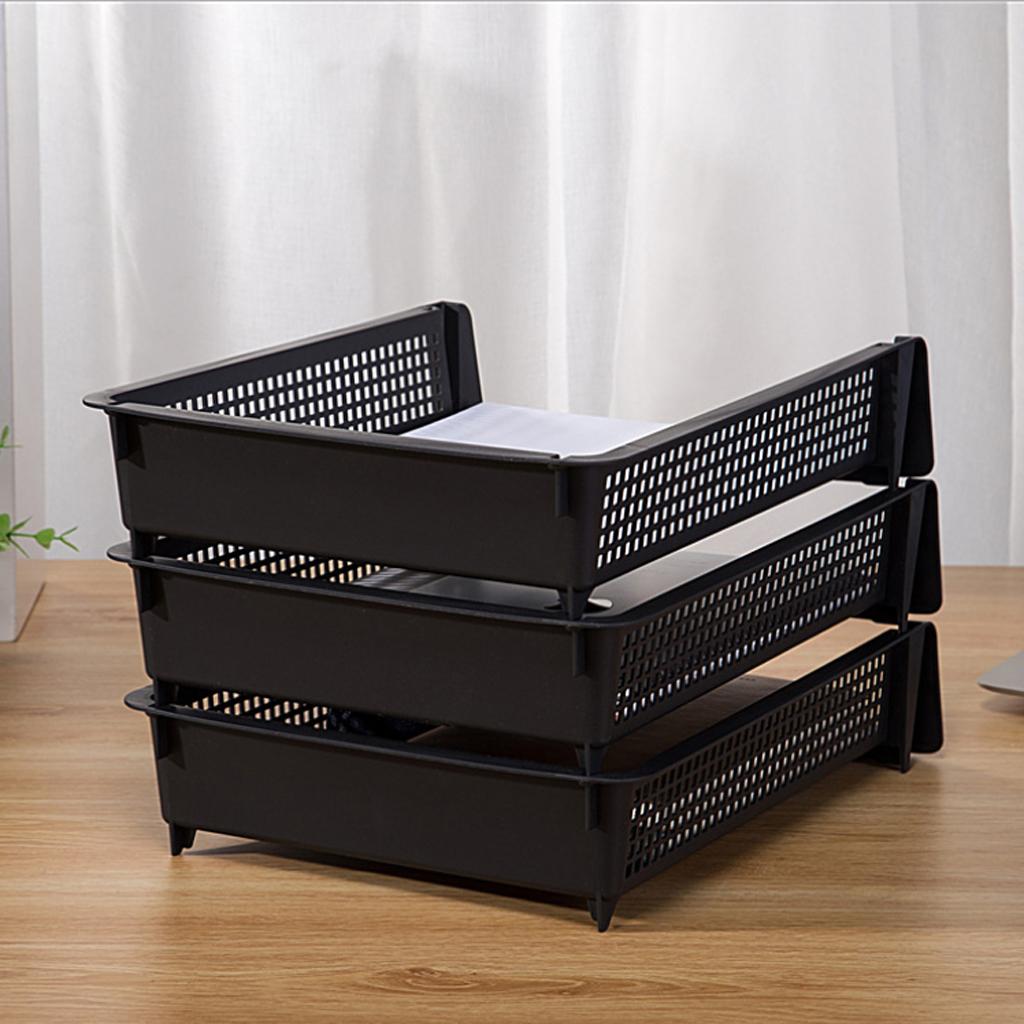 Acrylic Side Load Stackable A4 Paper Tray Organizer Folders Storage Black