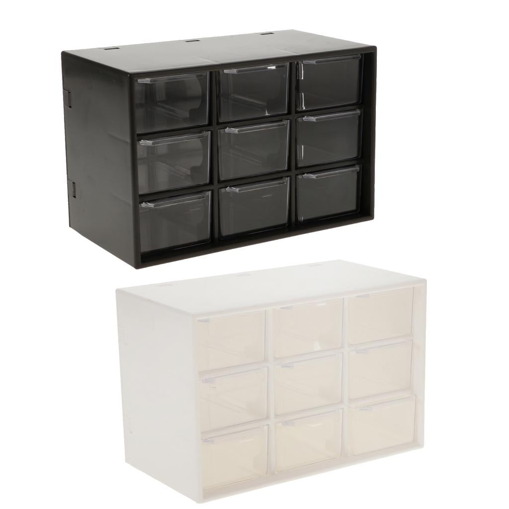 Storage Cabinet 9 Grid 3 Layer Drawer Storage Box Sundries Organizer Black