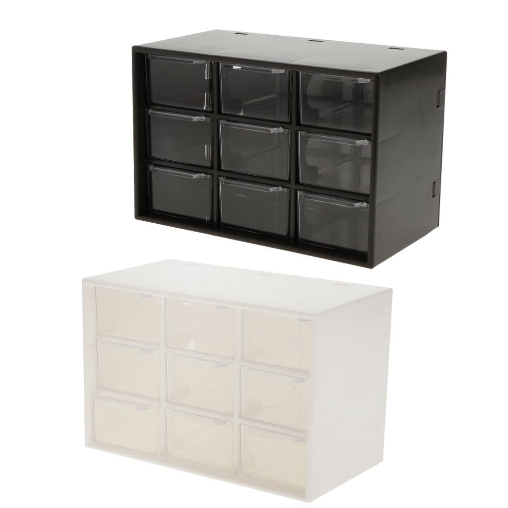 Storage Cabinet 9 Grid 3 Layer Drawer Storage Box Sundries Organizer Black