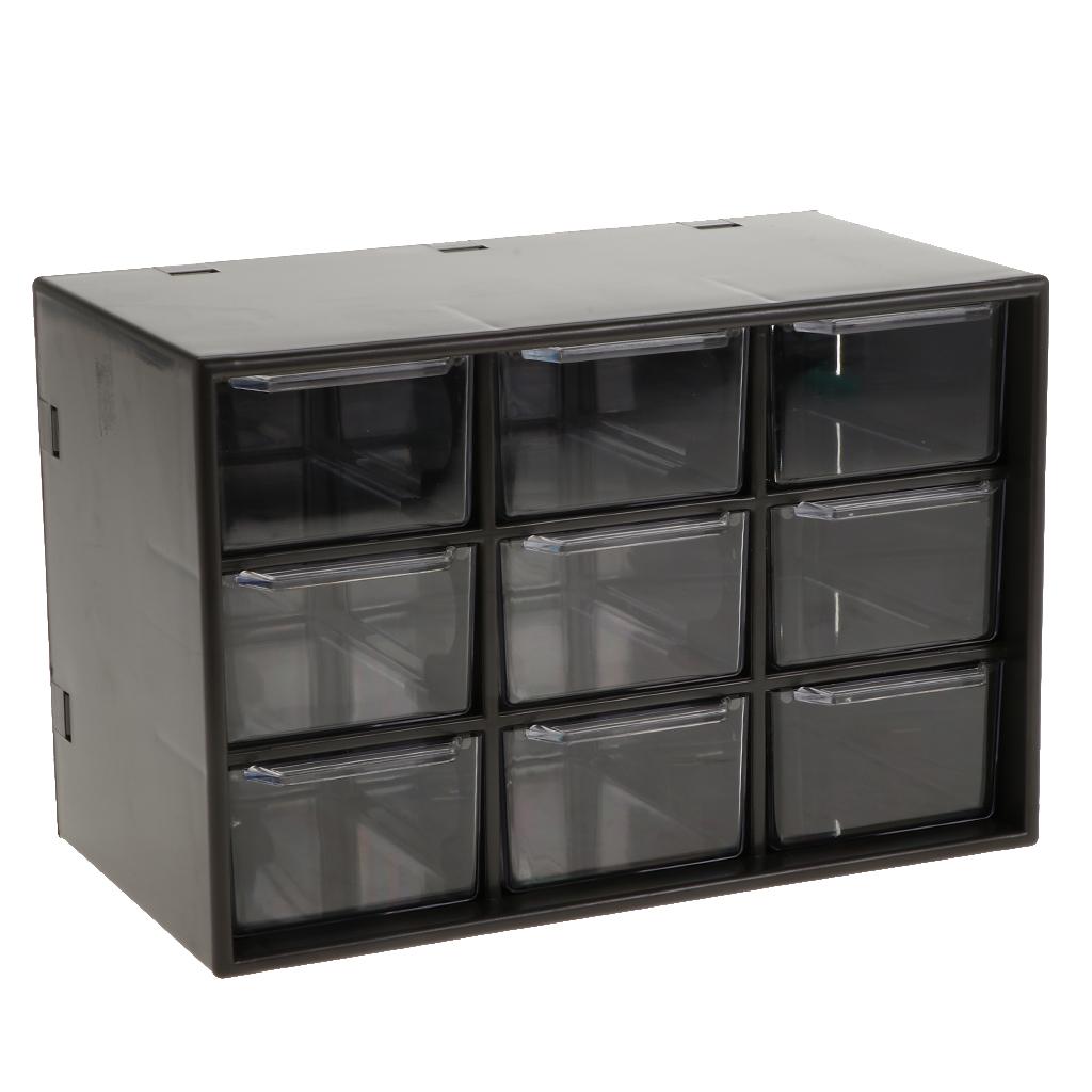 Storage Cabinet 9 Grid 3 Layer Drawer Storage Box Sundries Organizer Black