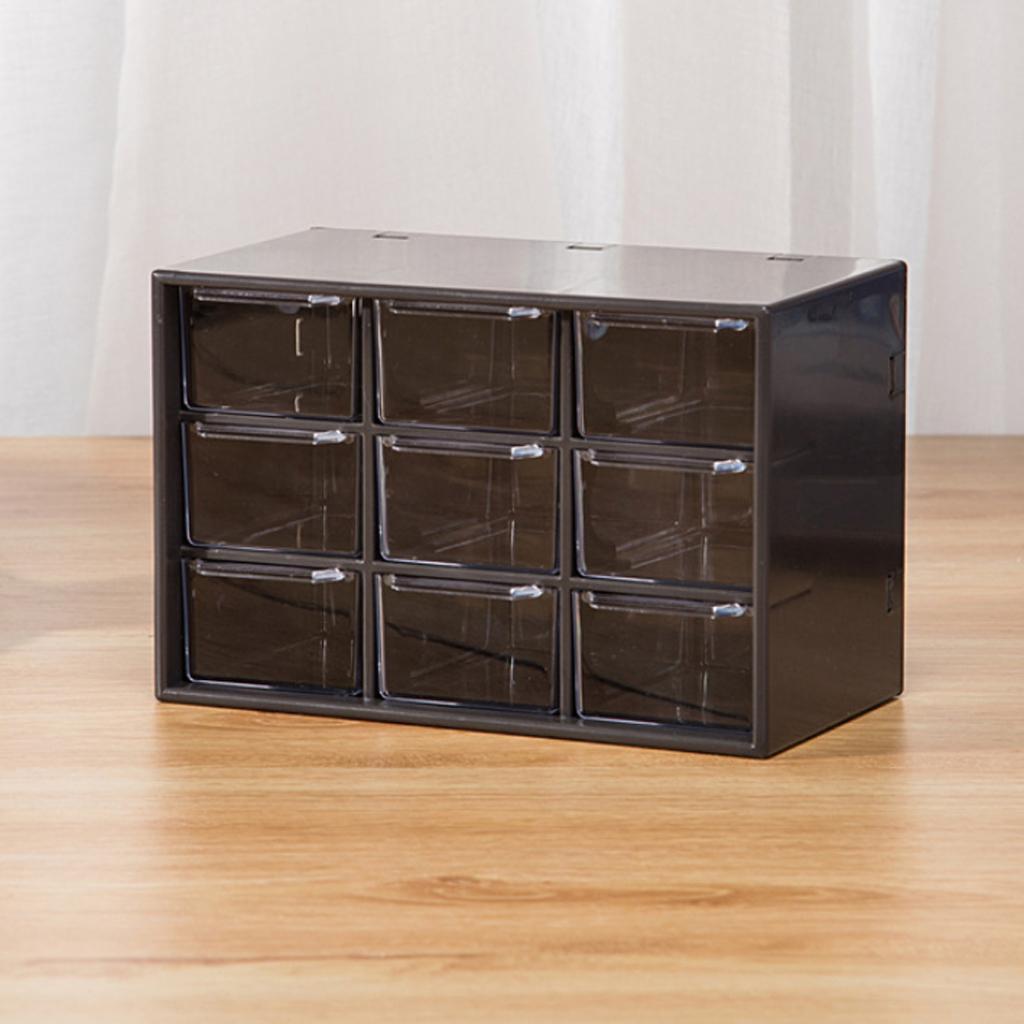 Storage Cabinet 9 Grid 3 Layer Drawer Storage Box Sundries Organizer Black