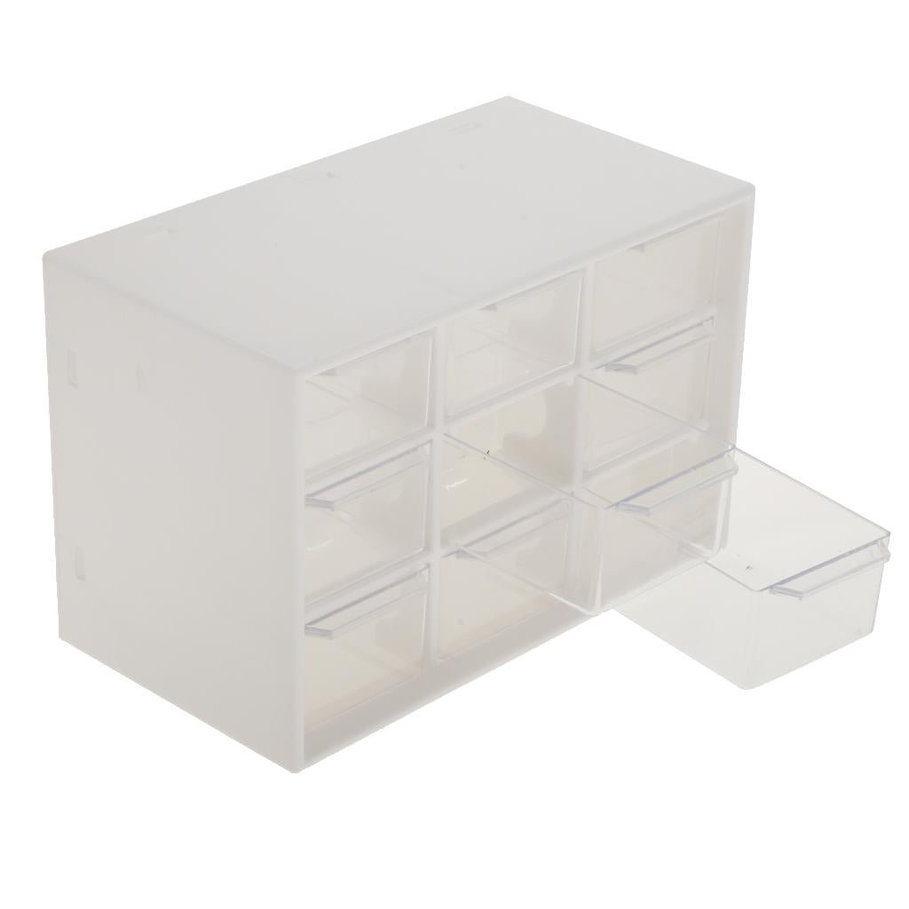 Storage Cabinet 9 Grid 3 Layer Drawer Storage Box Sundries Organizer White