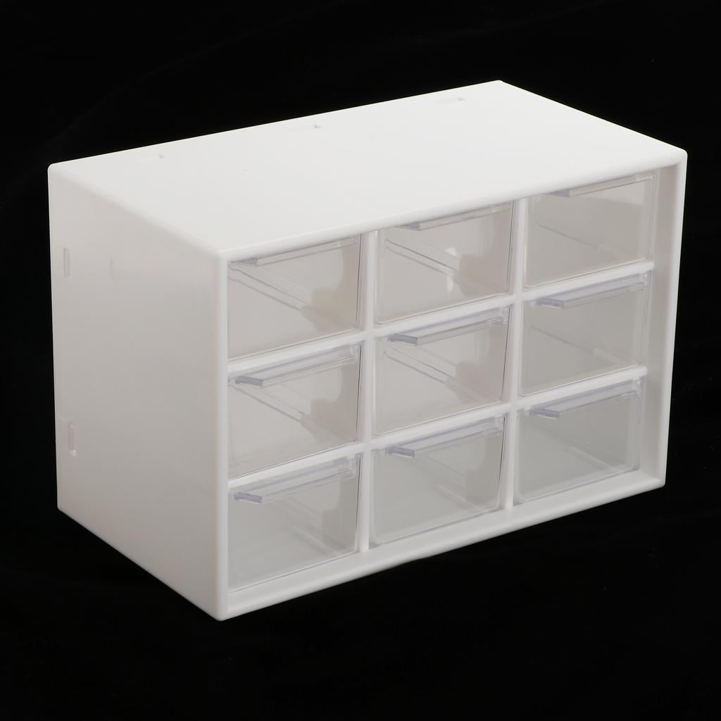 Storage Cabinet 9 Grid 3 Layer Drawer Storage Box Sundries Organizer White