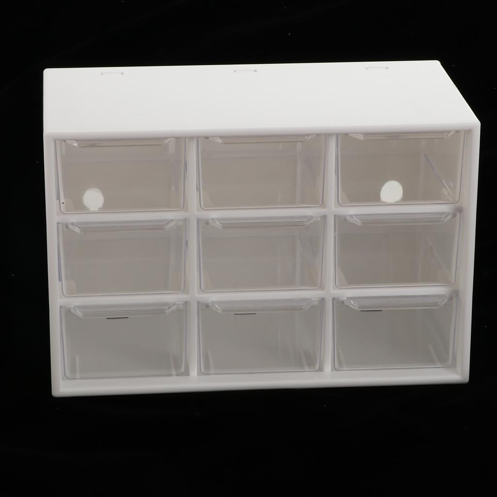 Storage Cabinet 9 Grid 3 Layer Drawer Storage Box Sundries Organizer White