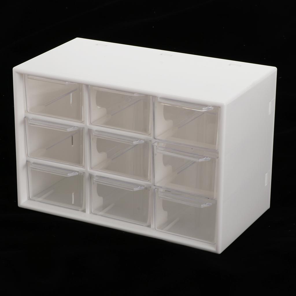 Storage Cabinet 9 Grid 3 Layer Drawer Storage Box Sundries Organizer White