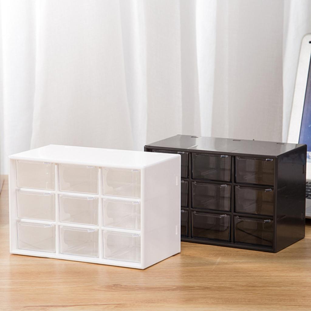 Storage Cabinet 9 Grid 3 Layer Drawer Storage Box Sundries Organizer White