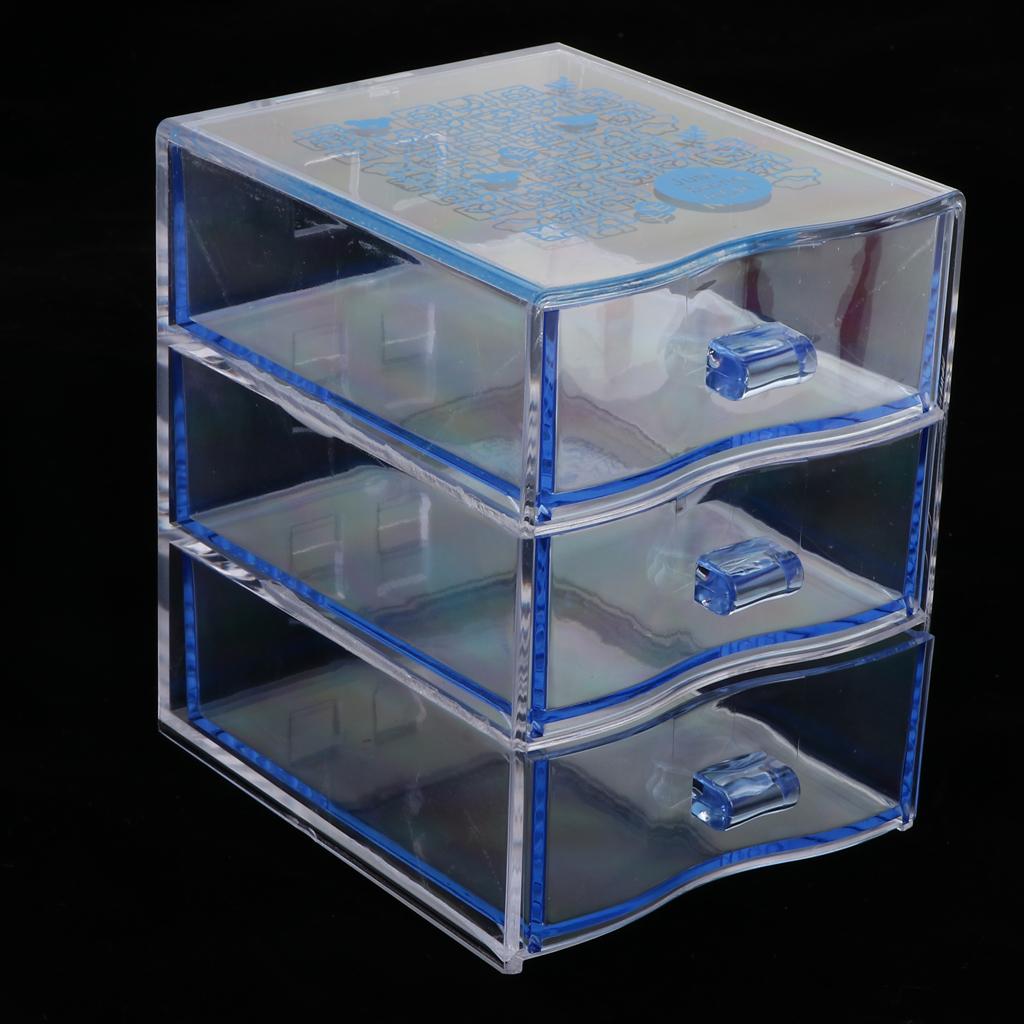 Desk Organizer Jewelry Cosmetic Storage Box Case Makeup Drawer Holder Blue