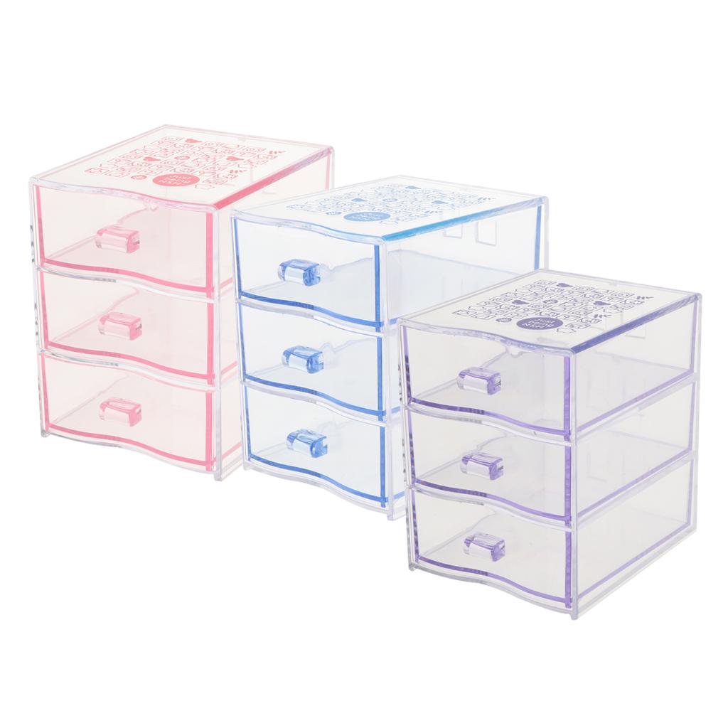 Desk Organizer Jewelry Cosmetic Storage Box Case Makeup Drawer Holder Blue