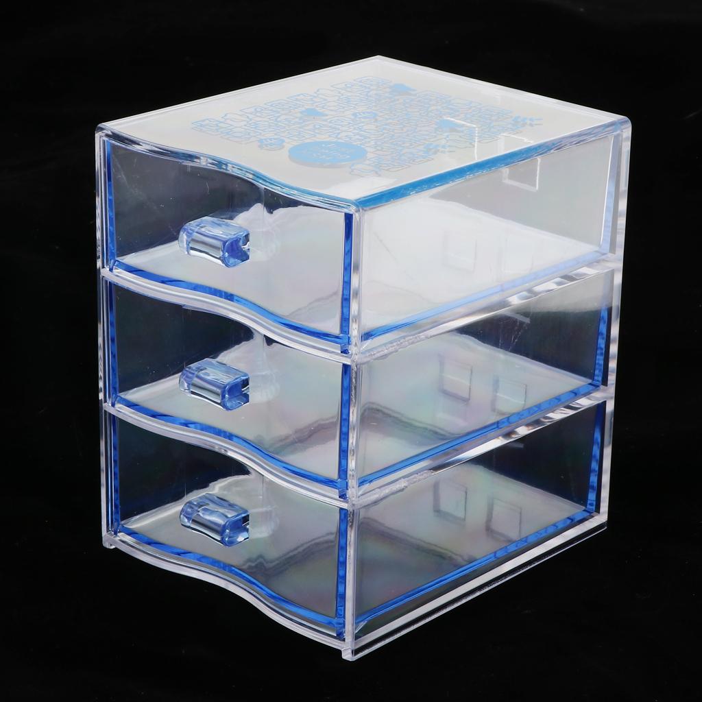 Desk Organizer Jewelry Cosmetic Storage Box Case Makeup Drawer Holder Blue