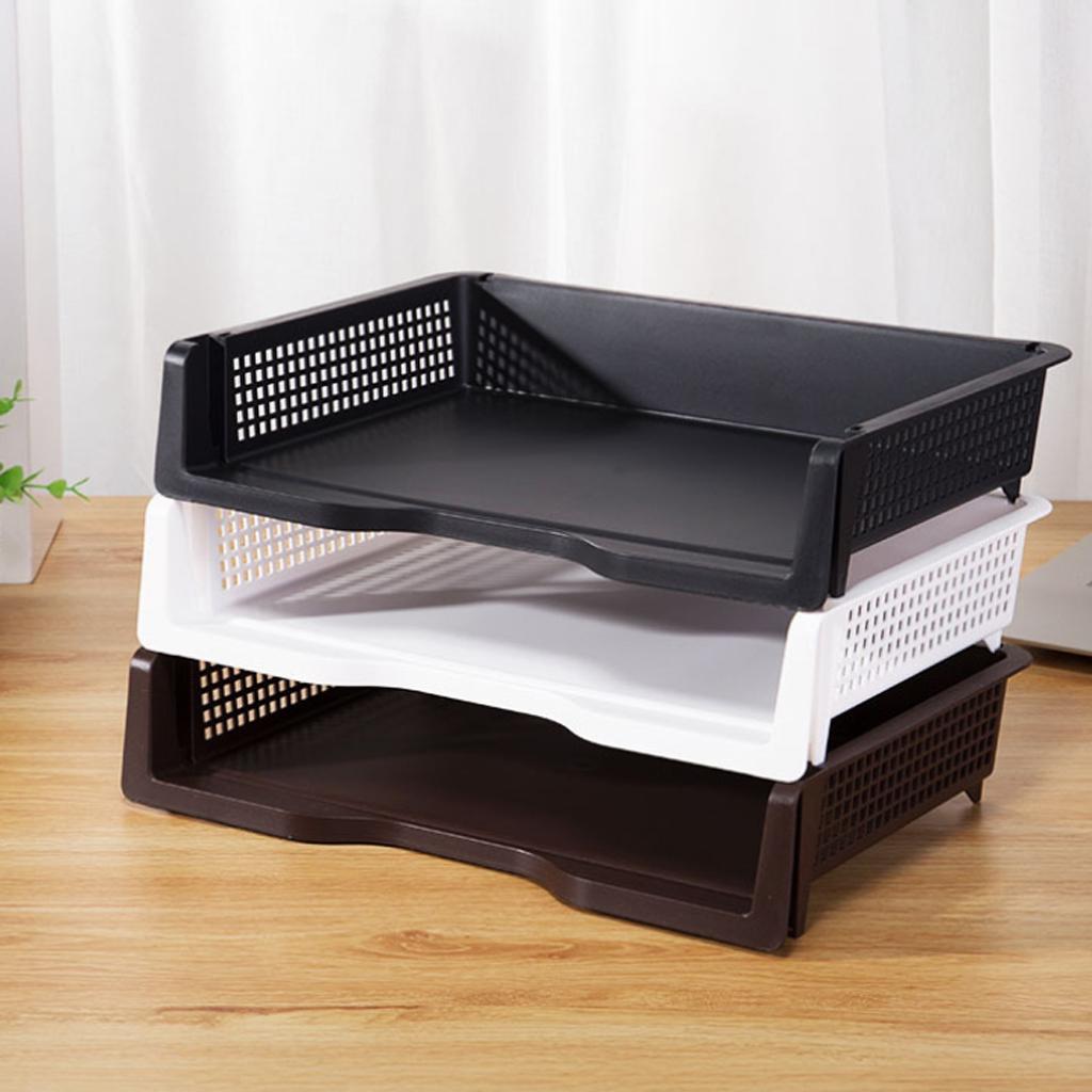 Acrylic Side Load Stackable Paper Tray Organizer Letter File Storage Black