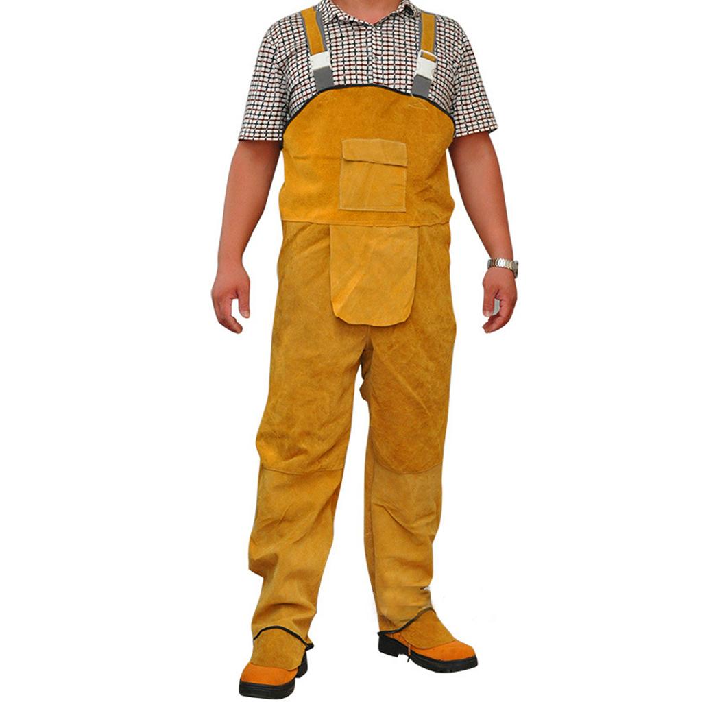 Cowhide Leather Welding Overalls for Men Heat-resistant Flame-resistnat L