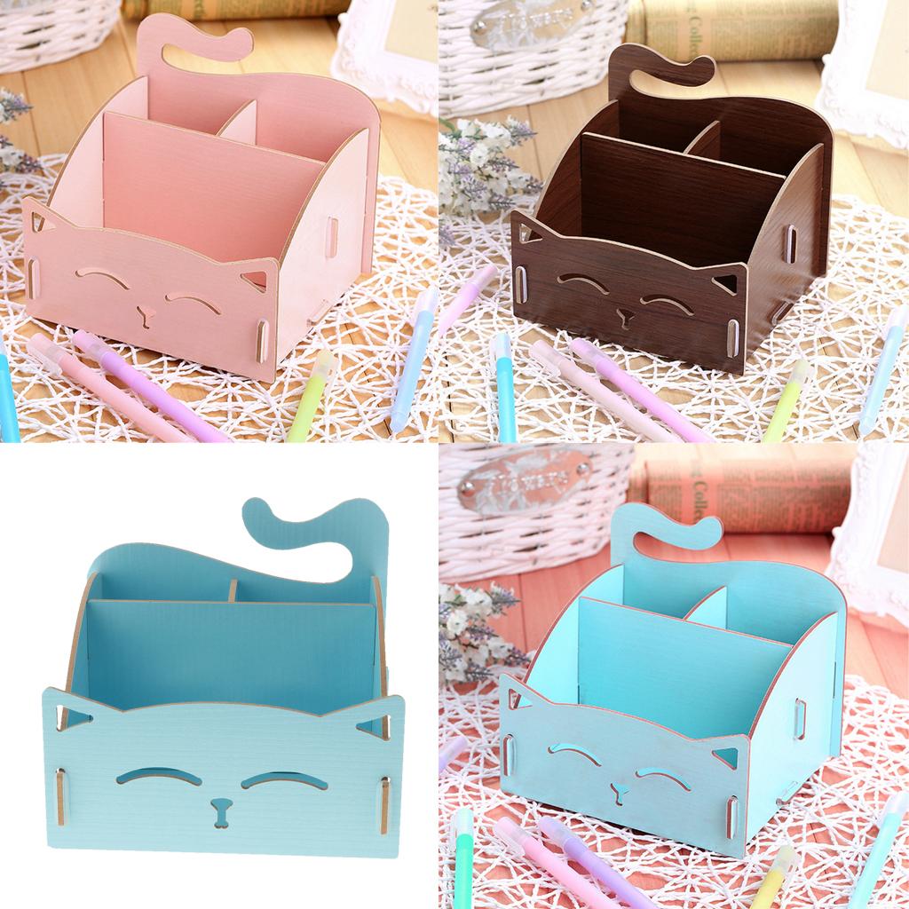 DIY Wooden Multi-functional Desktop Cosmetics Storage Box Office Supply Sky Blue