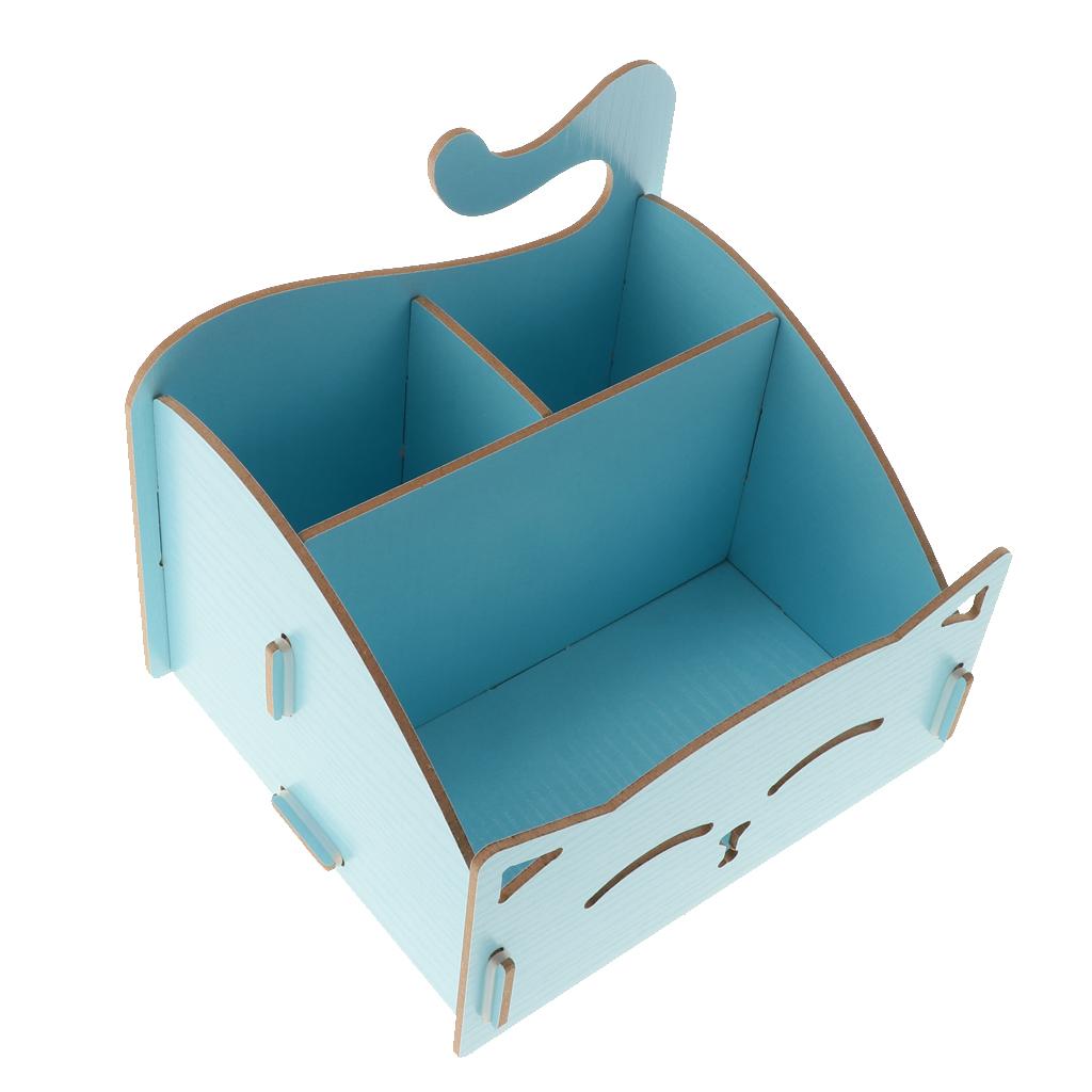 DIY Wooden Multi-functional Desktop Cosmetics Storage Box Office Supply Sky Blue