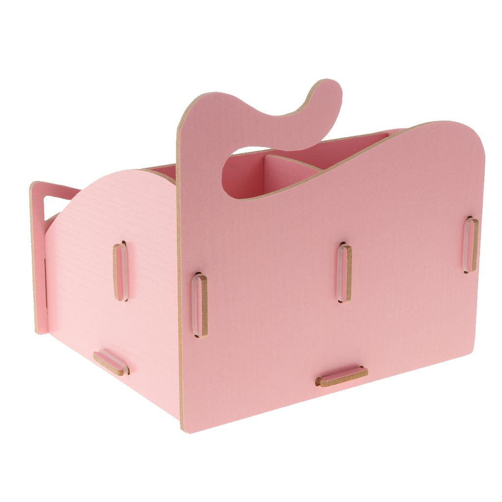 DIY Wooden Multi-functional Desktop Cosmetics Storage Box Office Supply Pink