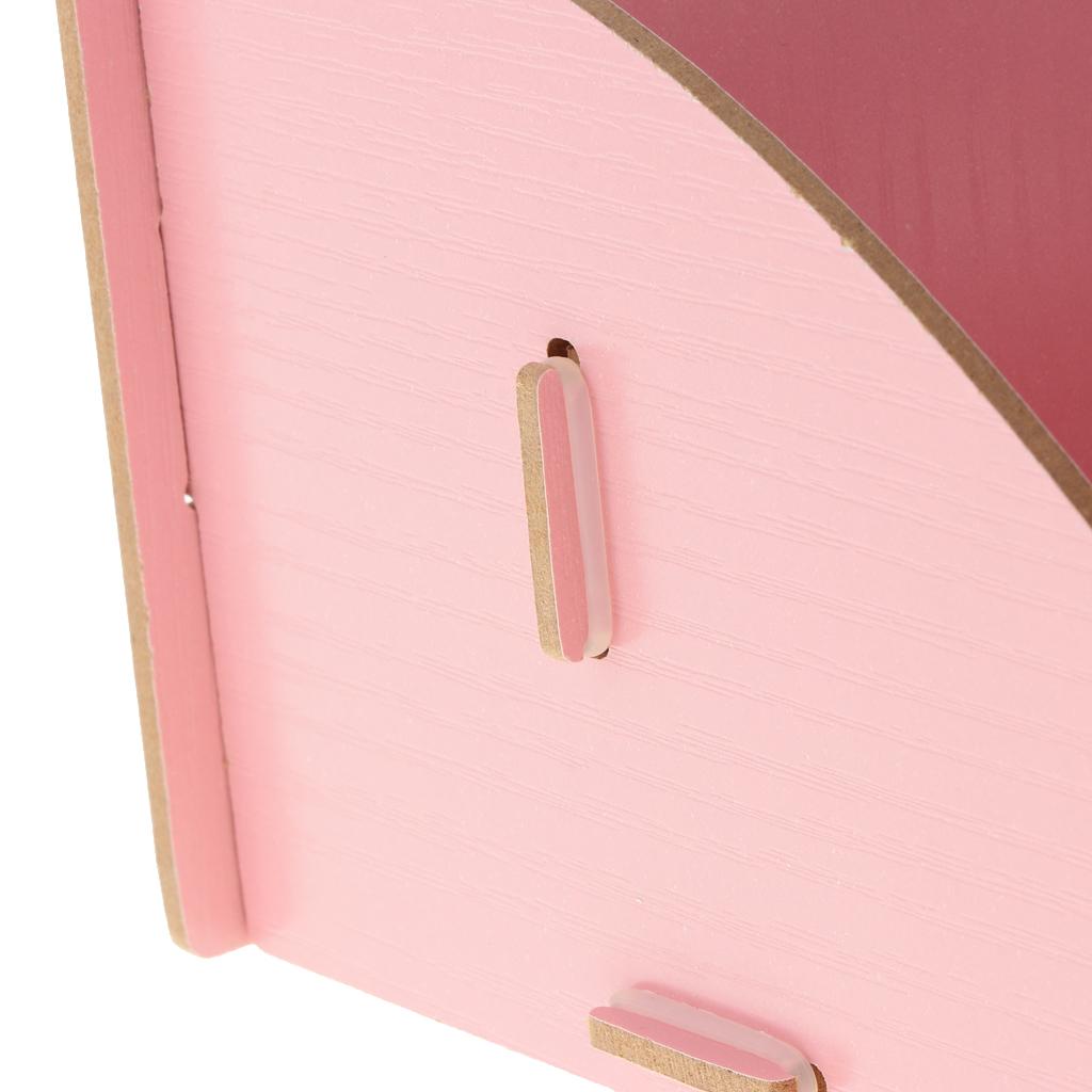 DIY Wooden Multi-functional Desktop Cosmetics Storage Box Office Supply Pink