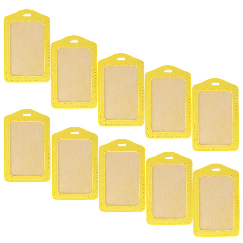 10Pcs PU Leather Business ID Badge Card Holder Card Case, Vertical Yellow