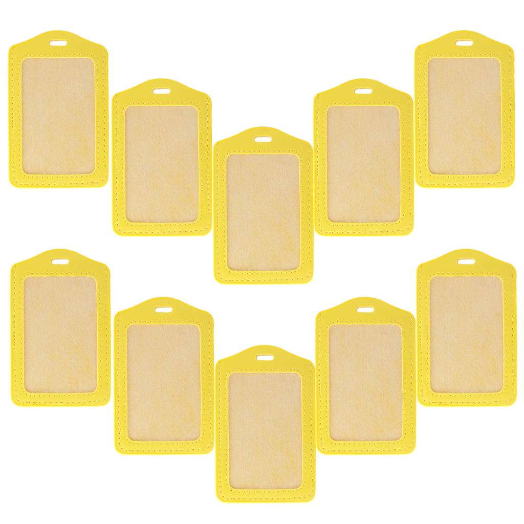 10Pcs PU Leather Business ID Badge Card Holder Card Case, Vertical Yellow